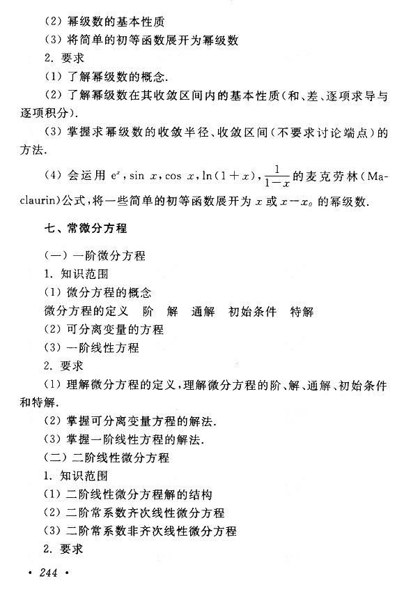 云南成考專升本數學（一）復習大綱